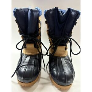 Eddie Bauer Duck Boots Women 8 R551 Navy/Tan Waterproof Lace Up Non-Marking Sole